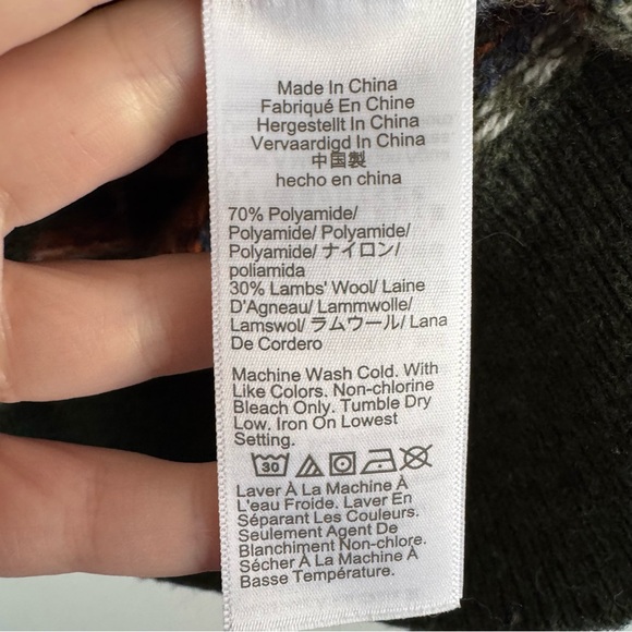 J. Crew Men's Green & Orange Fair Isle Print Wool Sweater - Picture 4 of 4